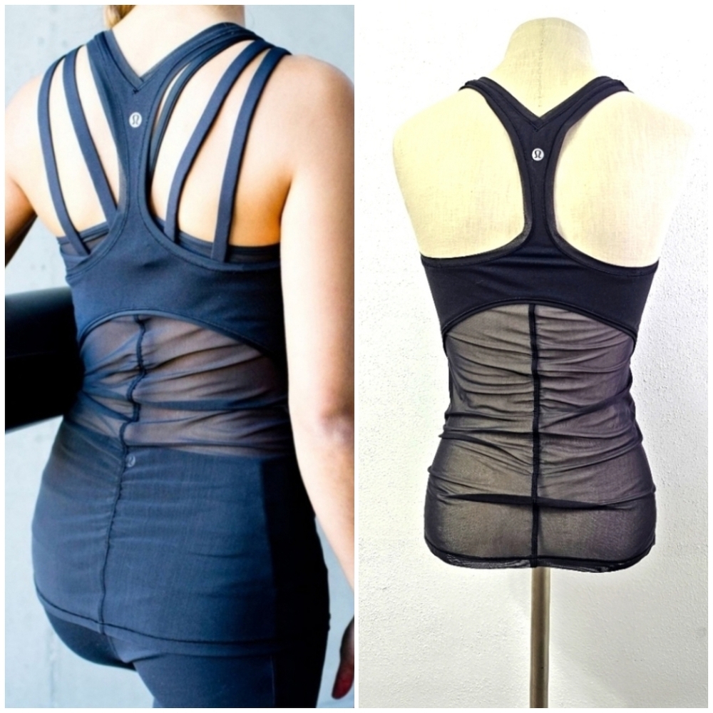 Lululemon Black Cool Racerback Shine On Mesh Top Size 6